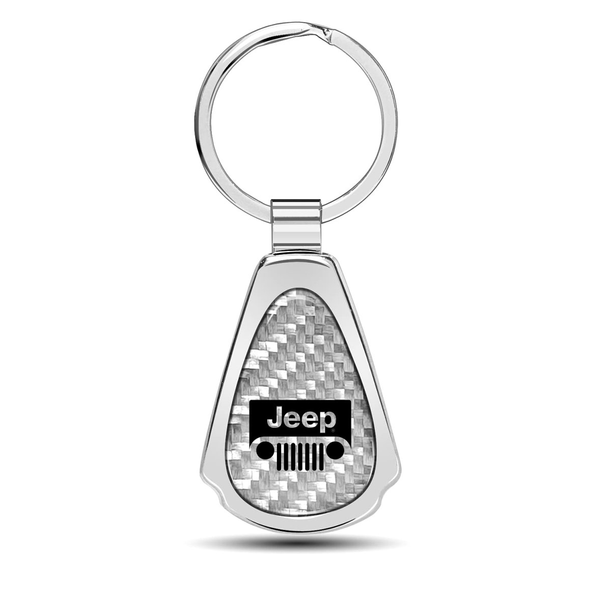 Jeep Grill Logo Silver Genuine Carbon Fiber Chrome Metal Teardrop Key Chain With Bottle Opener Official Licensed 2 13 In X 1 25