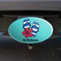 Personalized Custom 1 Line Flip Flops Beach Hibiscus Oval Tow Trailer Hitch Cover Plug Insert
