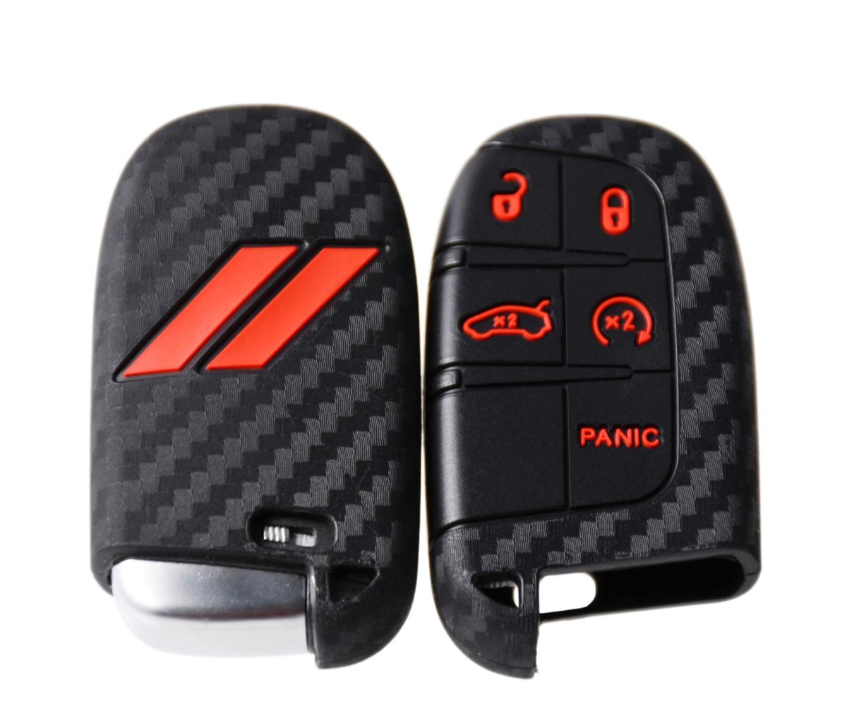 Carbon Silicone Key Fob Cover For Dodge Charger Challenger Srt Hornet Rt Dart Durango Journey 5 Button Remote Keyless Case