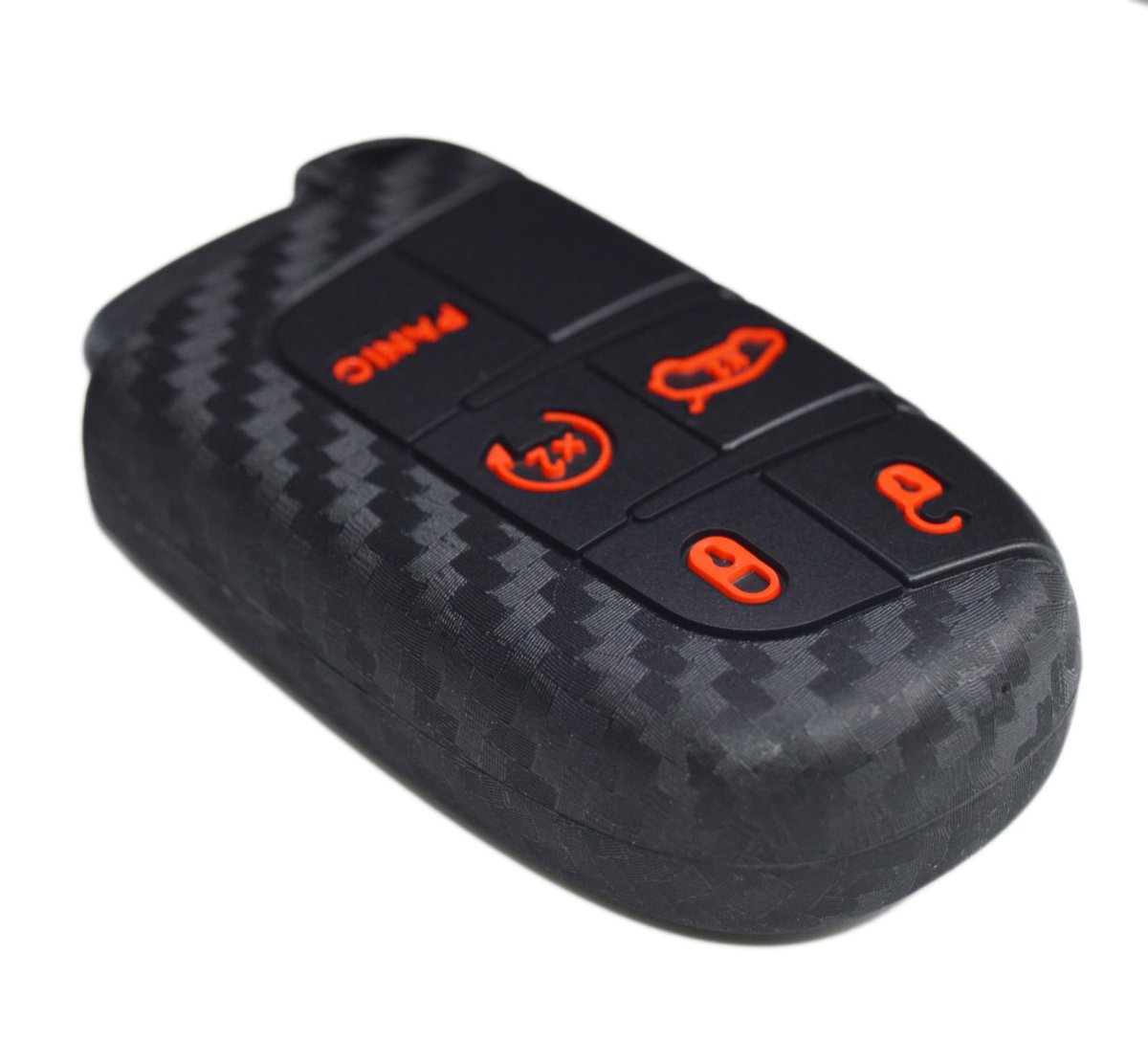 Carbon Silicone Key Fob Cover For Dodge Charger Challenger Srt Hornet Rt Dart Durango Journey 5 Button Remote Keyless Case