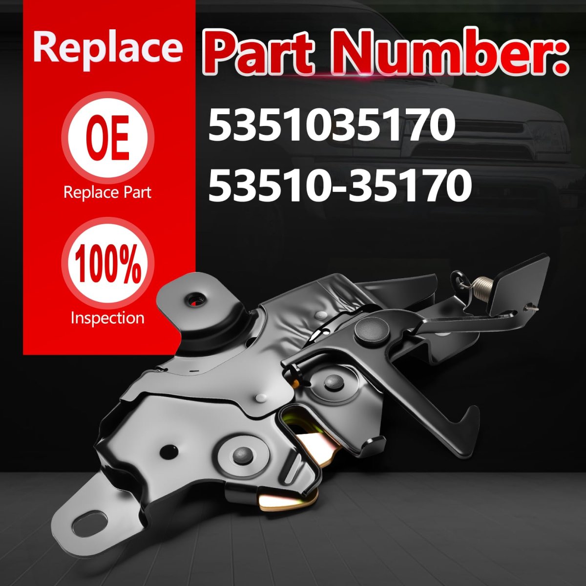 Front Hood Lock Latch Assy For 1996-2002 4runner Replace Part Number 53510-35170 Weather Resistant Metal Mechanical Yh-429