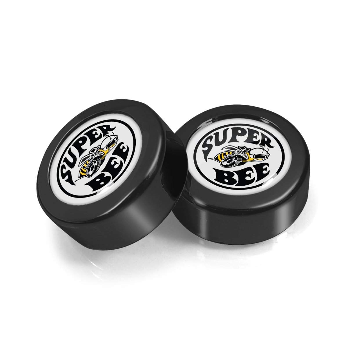 Dodge Super Bee License Plate Frame Screw Cover Set White Dome Logo On Black Abs Plastic 0 7 In Diameter Official Licensed 2