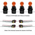 4pcs 3157 Bulbs With Socket And Light Connector Pigtail Wire Harness Fit Peterbilt 377 385 375 Corner Freightliner Columbia M2