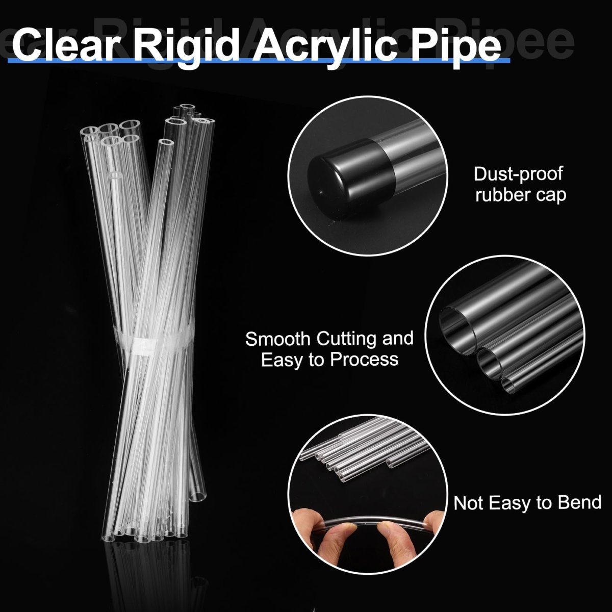 5pcs Clear Rigid Acrylic Pipe 6mm 0 24 Id X Mm 0 39 Od 12 Round Polycarbonate Tube Plastic Tubing With Rubber Caps For Plumbing