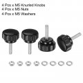 Uxcell 4 Set M5 X 20mm Male Thread Knurled Knobs Thumb Screws With Nuts Washers Clamping Knob Grip 25mm Plastic Head Hand