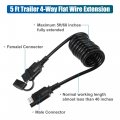 X Autohaux 5ft 4 Way Flat Wire Extension Male Female Trailer Coiled Adapter 60 Inch Pin Wiring Harness Connector Cable For