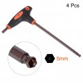 Uxcell 5mm Ball End Hex Key T-handle Wrench Spanner Metric S2 Steel 4 Pcs