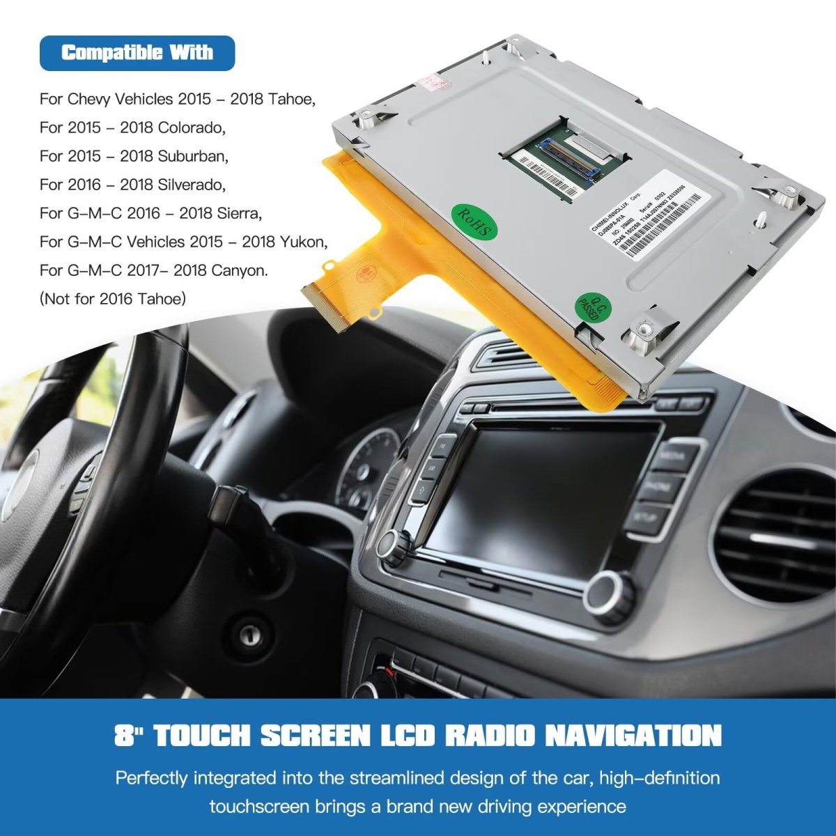 8 Dj080pa-01a Touch Screen Digitizer Lcd Monitor Radio Navigation For Chevy Silverado 2014-2018