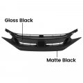 Kuafu Front Bumper Grill Compatible With 2019-2020 Honda Civic Sedan Coupe Upper Hood Grille Painted Gloss Black Matte