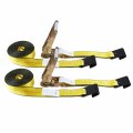 Ratchet Tie Down Straps Flat Hook 2 In X7 Ft 10000 Lbs Breaking Strength Yellow Cargo For Flatbed Truck And Trailers 2 Pack 