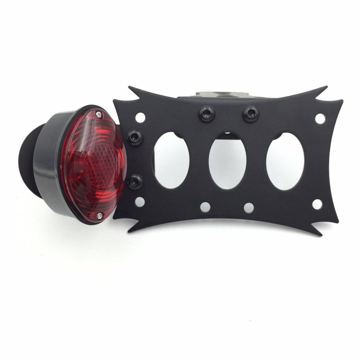 Horizontal Vertical Zigzag License Plate Bracket With Oval Led Tail Brake Light Black Steel Axle Mount For Bobber Chopper