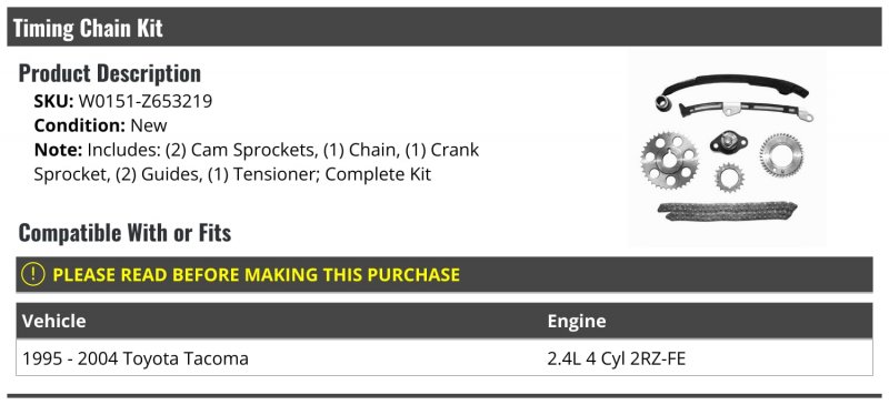 Timing Chain Kit 7 Piece For 1995 To 2004 Toyota Tacoma 2 4l 4 Cylinder 2rz-fe