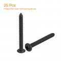 Uxcell 1 4 X 2 Phillips Pan Head Self-tapping Screw 25pcs 304 Stainless Steel Round Wood Full Thread Black