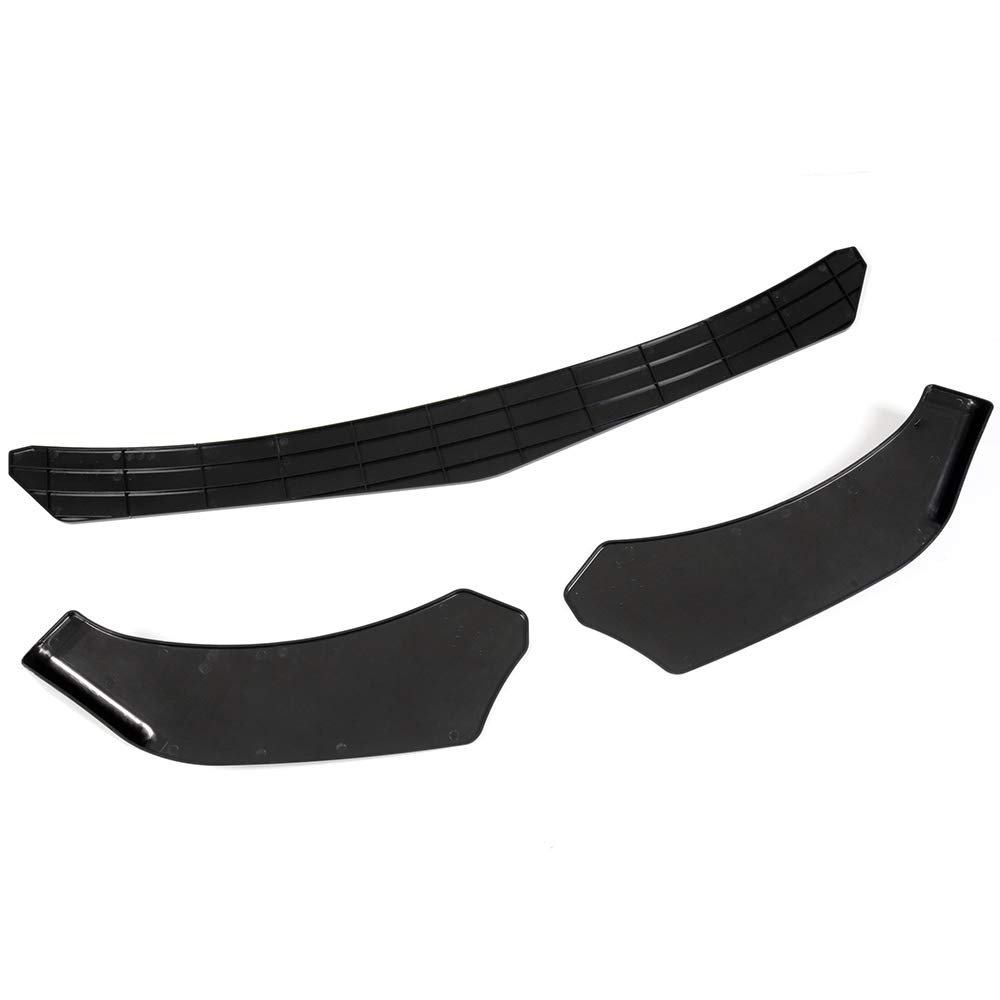Universal Front Bumper Lip Splitter Diffuser 3 Piece Set Sharp Edge Gloss Black Polypropylene For Cars