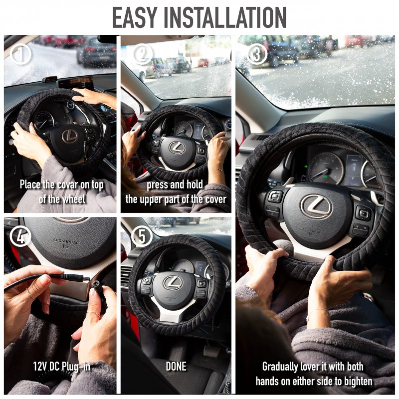 Zento Heated Steering Wheel Cover A Upgraded Auto Hand Warmer For Winter Comfortable Premium Quality Universal Fit 11-12 Inches