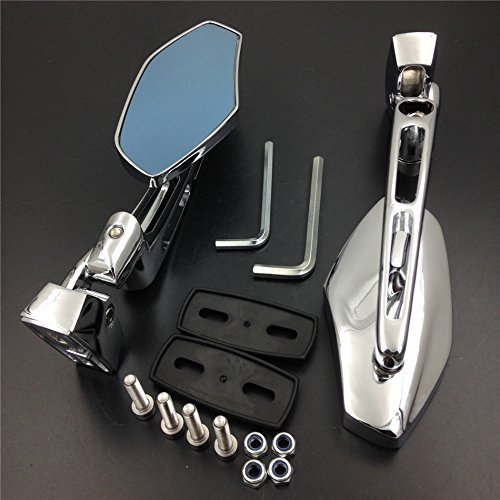 Chrome Adjustable Rearview Mirrors For Motorcycle Universal Fit 6mm Thread Convex Smoke Blue Glass With Aluminum Stem And