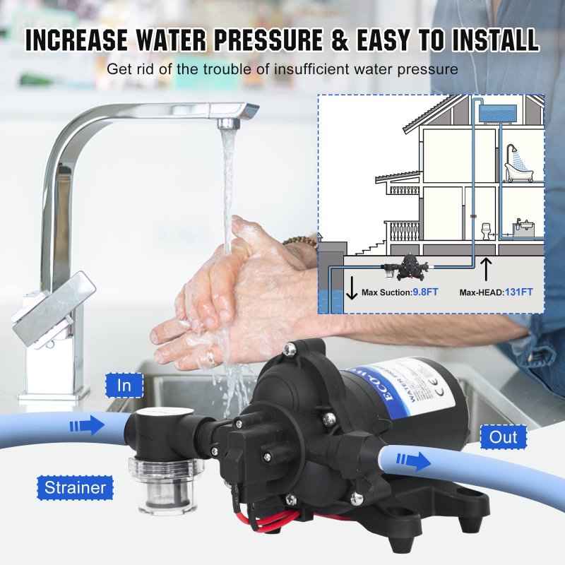 Eco-worthy Rv Fresh Water Pump 12v Dc 3 5gpm 45psi Upgraded Pressure Switch 12volt Self Priming Diaphragm On Demand For Yacht