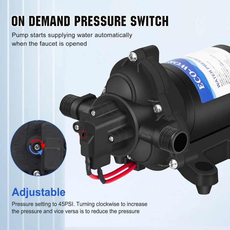 Eco-worthy Rv Fresh Water Pump 12v Dc 3 5gpm 45psi Upgraded Pressure Switch 12volt Self Priming Diaphragm On Demand For Yacht