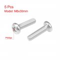 Uxcell M8x30mm Machine Screws Pan Phillips Cross Head Screw 304 Stainless Steel Fasteners Bolts 5pcs