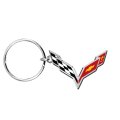 Chevrolet Corvette C7 Logo Die-cut Metal Key Chain Key-charm With Black Lanyard Strap Exclsive Official Licensed Product 