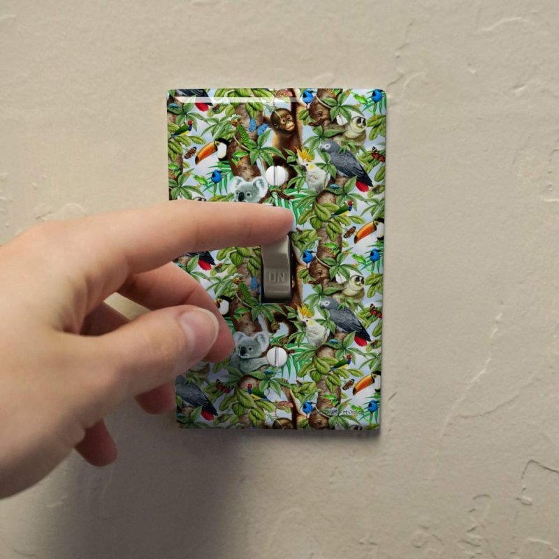 Animal Tree Of Life Monkey Koala Toucan Pattern Plastic Wall Decor Toggle Light Switch Plate Cover