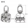 Uxcell 2pcs M15 Double Pulley Block Stainless Steel Swivel Rigging Lifting Wheel Fixed Crane Hanging Wire Towing Rope Cable