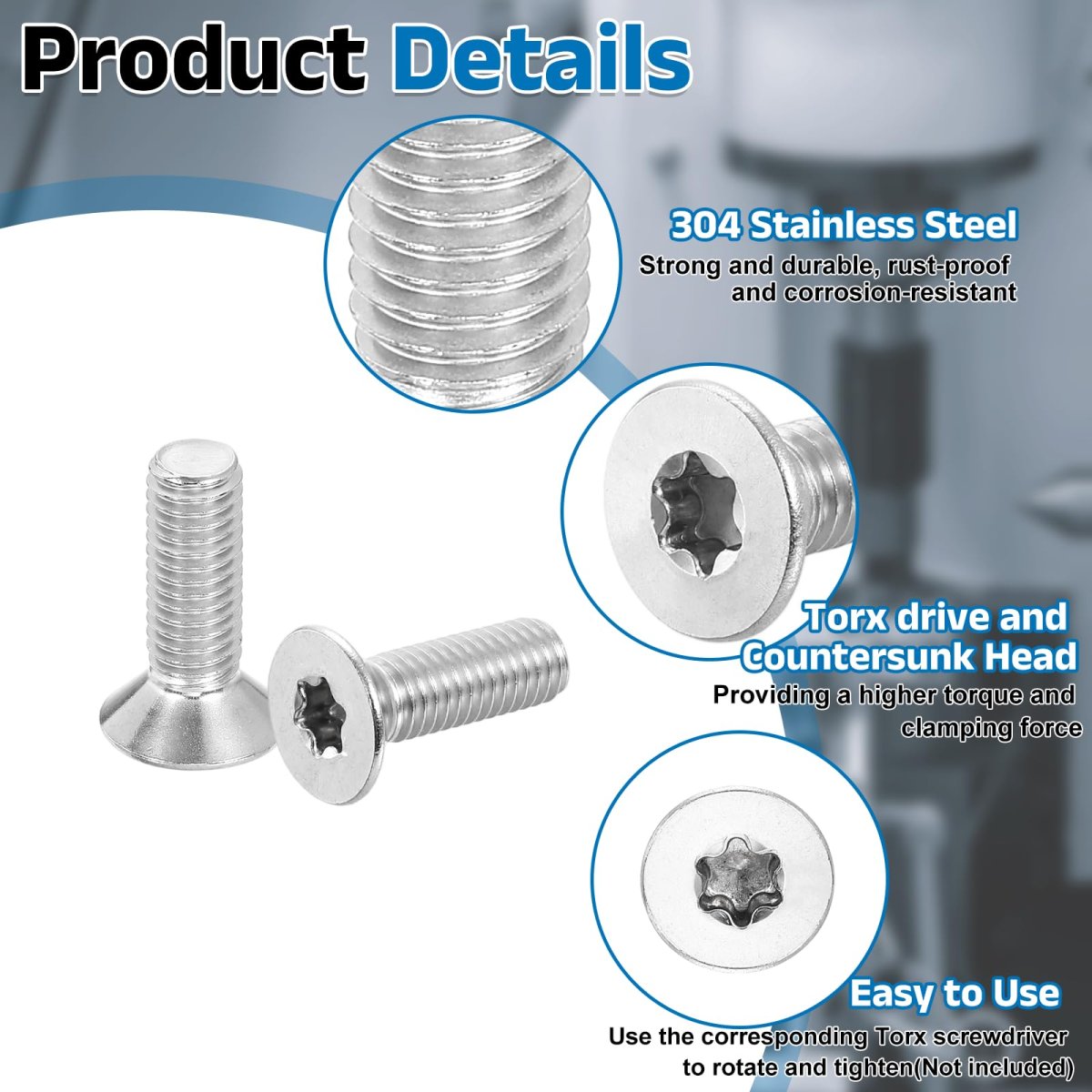 M8-1 25 X 25mm Flat Head Torx Anti Theft Machine Screws 10 Pcs 304 Stainless Steel Drive Countersunk Full Thread Silver