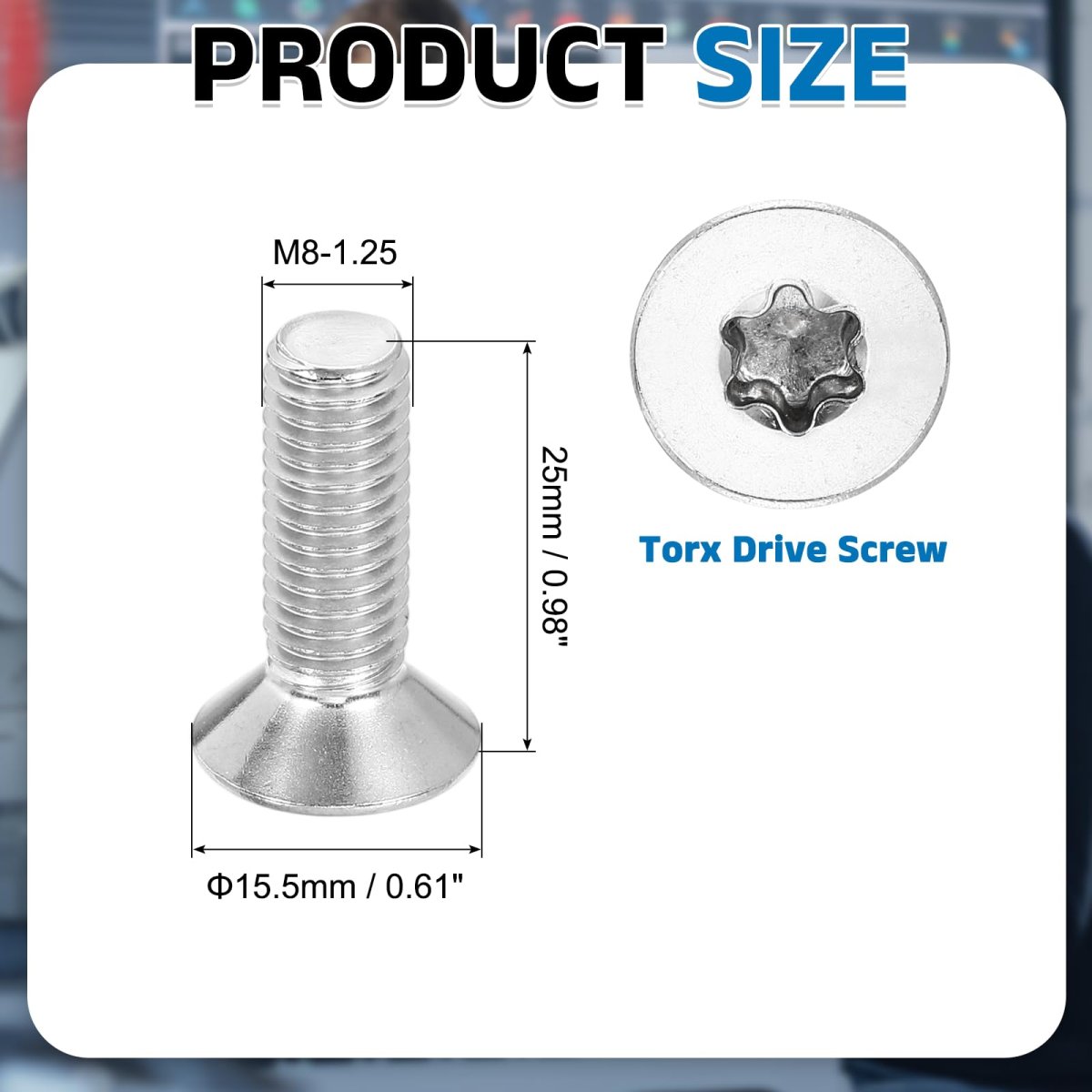 M8-1 25 X 25mm Flat Head Torx Anti Theft Machine Screws 10 Pcs 304 Stainless Steel Drive Countersunk Full Thread Silver