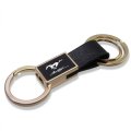 Ford Mustang Script Black Leather Insert Golden Metal Strap Premium Key Chain