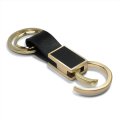 Ford Mustang Script Black Leather Insert Golden Metal Strap Premium Key Chain