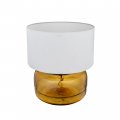 Creative Co-op Amber Glass Table Lamp With White Cotton Shade 
