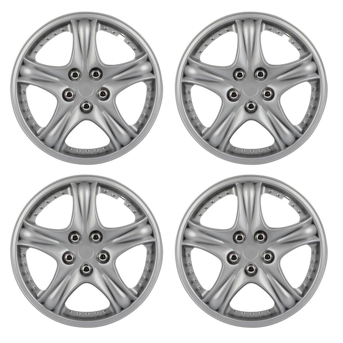 14 In Hubcap Wheel Covers Durable Abs Plastic And Carbon Steel Ring Heat Impact Resistant Fits Most Vehicle Brands Set Of 1