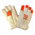 Cordova 8255wyhl Premium Grain Cowhide Driver Gloves Thinsulate Lined Shirred Elastic Back Hi-vis Orange Fabric Finger Tips 