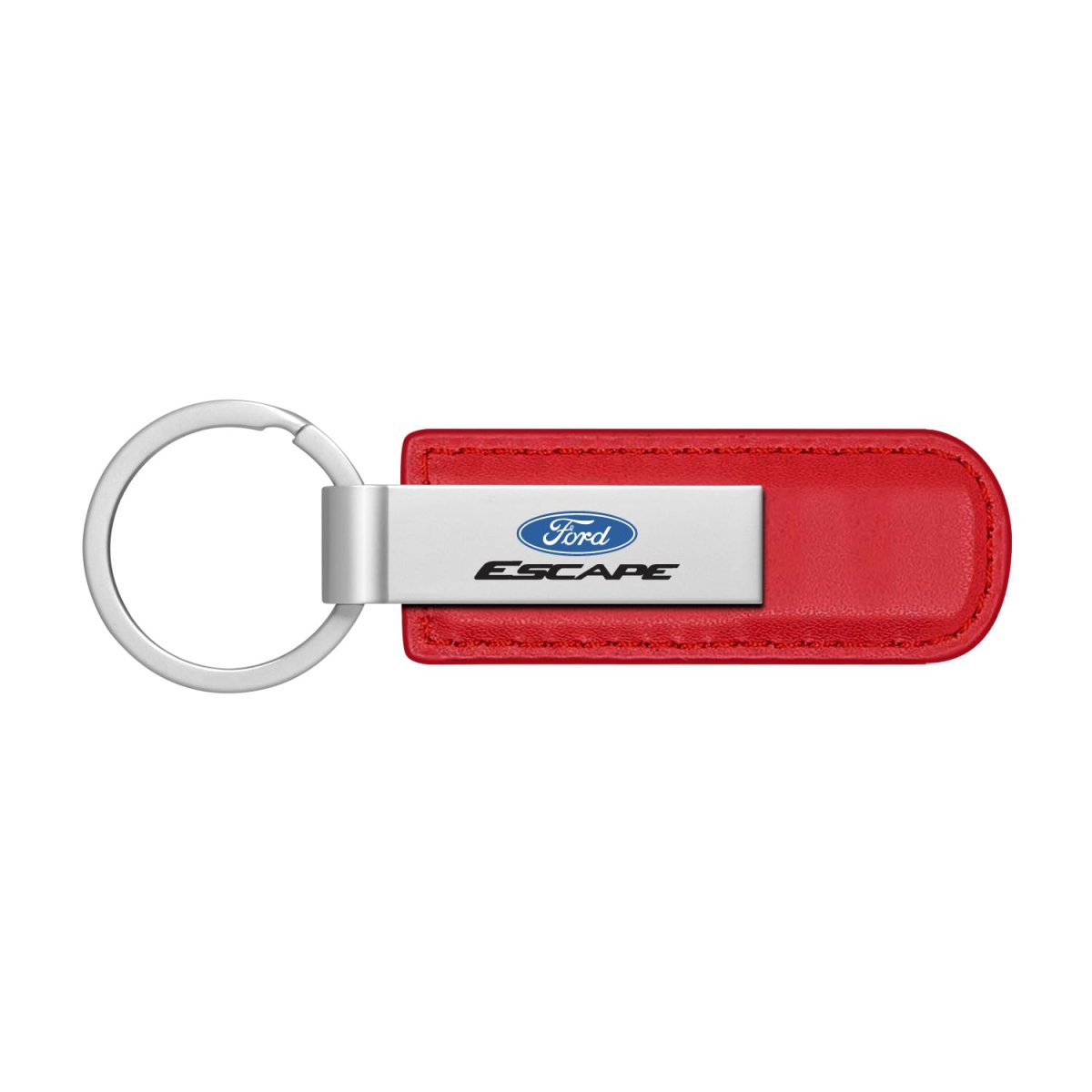 Ford Escape Red Pu Leather Strap Silver Metal Bar Key Chain Official Licensed
