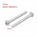 Uxcell M6x60mm Machine Screws Pan Phillips Cross Head Screw 304 Stainless Steel Fasteners Bolts 5pcs