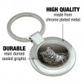 Graphics More Snow Leopard On Ledge Keychain Classy Round Chrome Plated Metal