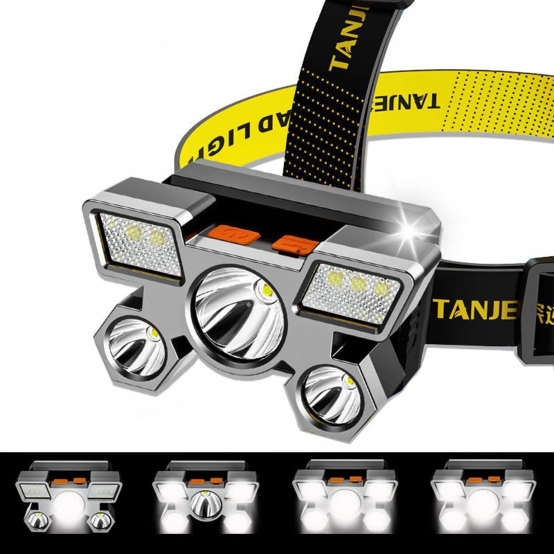 Led Headlamp Usb Rechargeable 5w Waterproof 5 Heads For Outdoor Camping Adventure Hiking Emergency Headlamp
