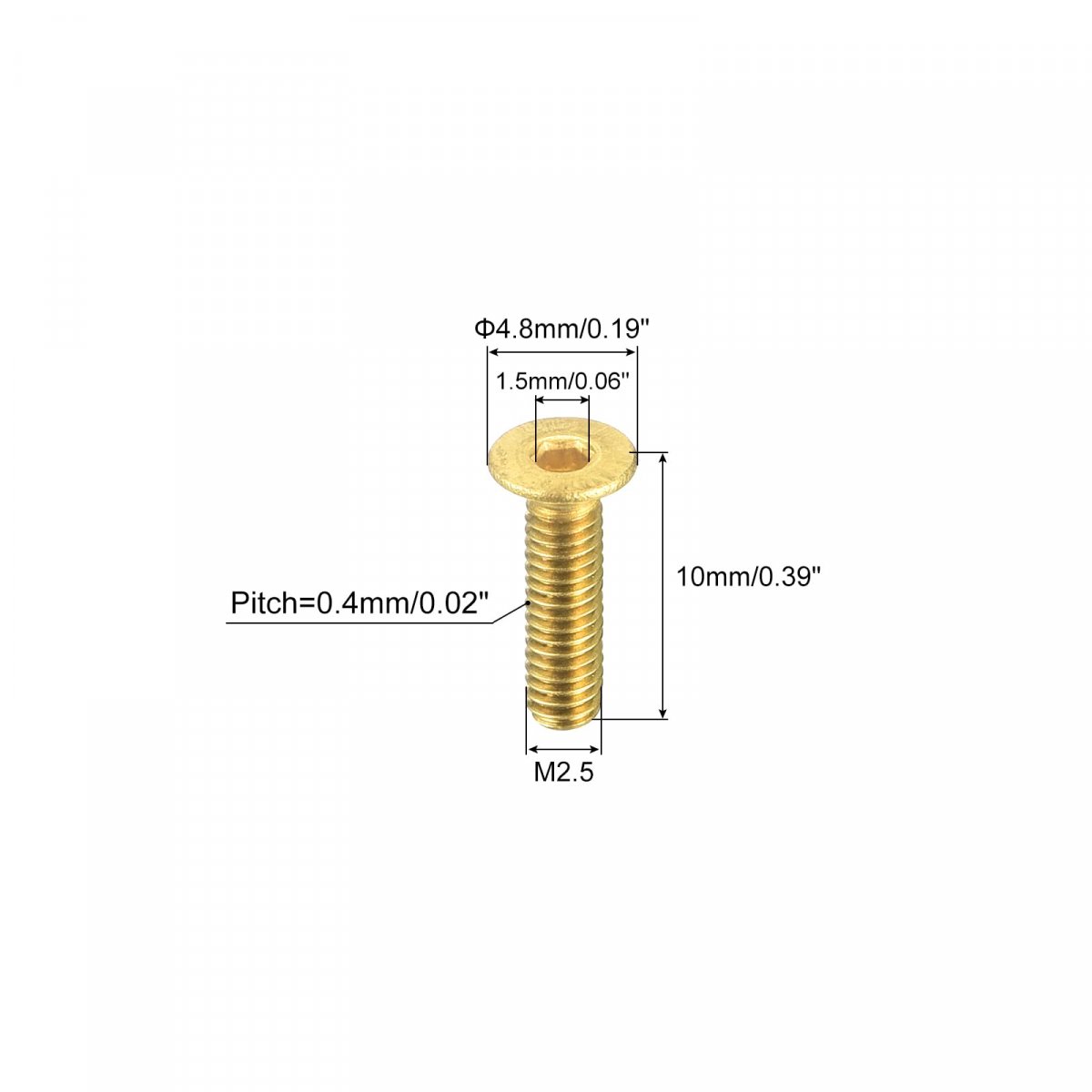Flat Head Socket Cap Screws M2 5-0 45 X 10mm Brass Inner Hex Drive Fasteners Bolts 50pcs