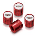 Cadillac Crest Logo In White On Red Aluminum Cylinder-style Tire Valve Stem Caps 