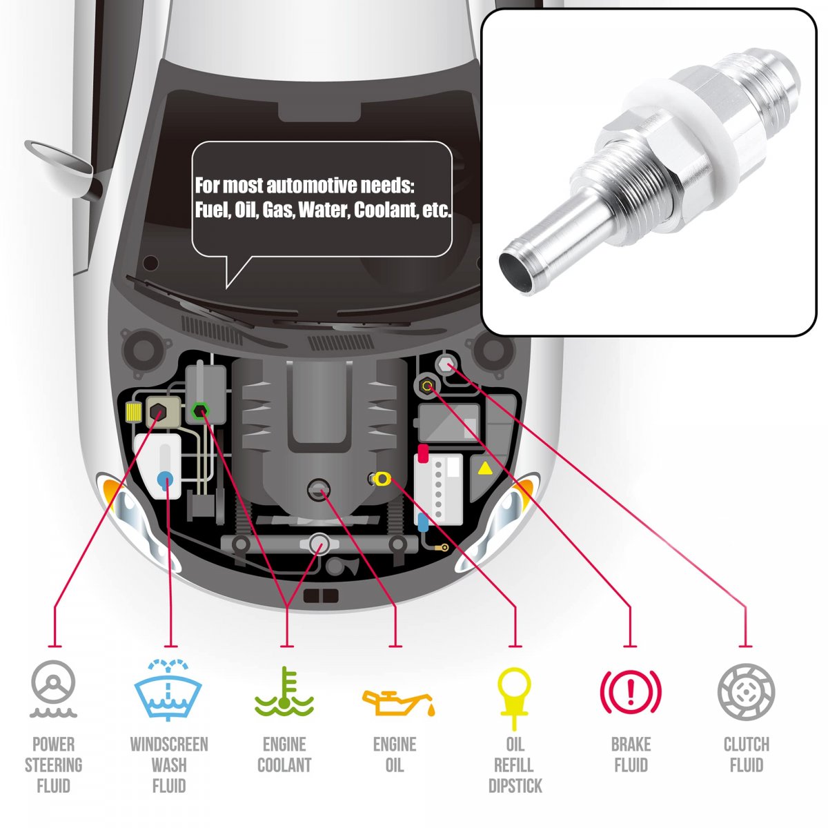 Car Fuel Line Fitting 6an Male Flare Bulkhead To 5 16 Hose Barb Tank Adapters Aluminum Alloy Silver Tone
