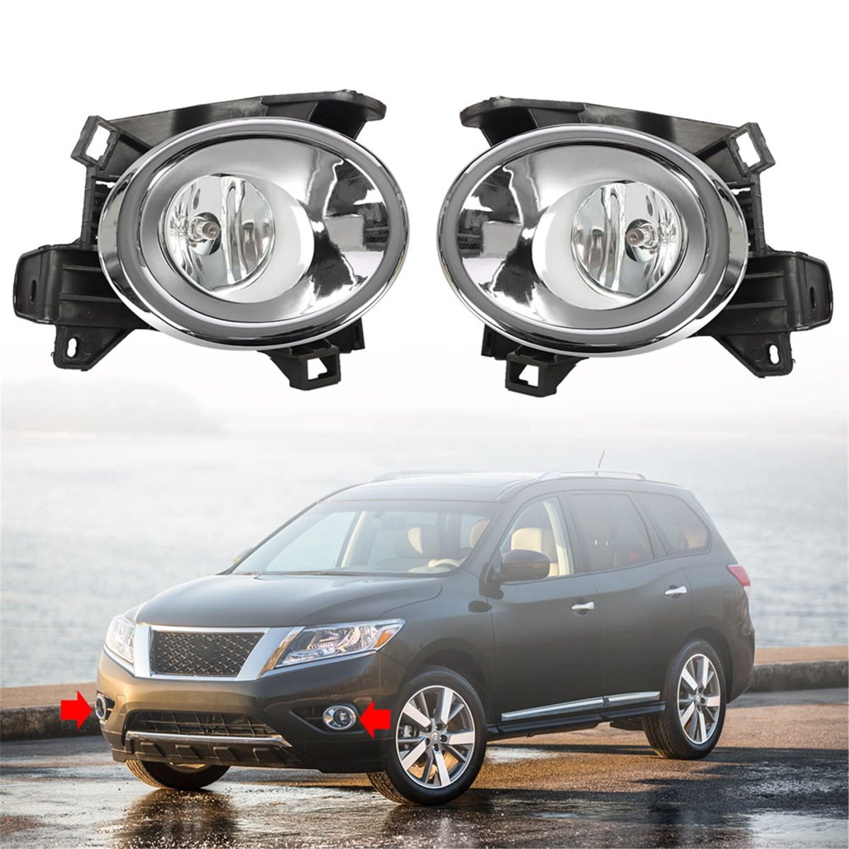 2pcs Fog Lights Assembly Replacement For 2013-2016 Pathfinder Clear Lens With Front Bumper Bezel Wires Switch Bulbs Left Right
