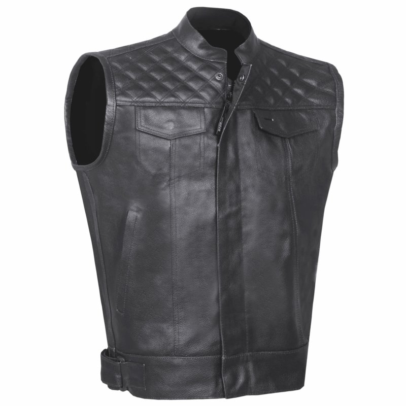 Soa Men S Leather Motorcycle Concealed Gun Pockets Biker Club Vest Black S