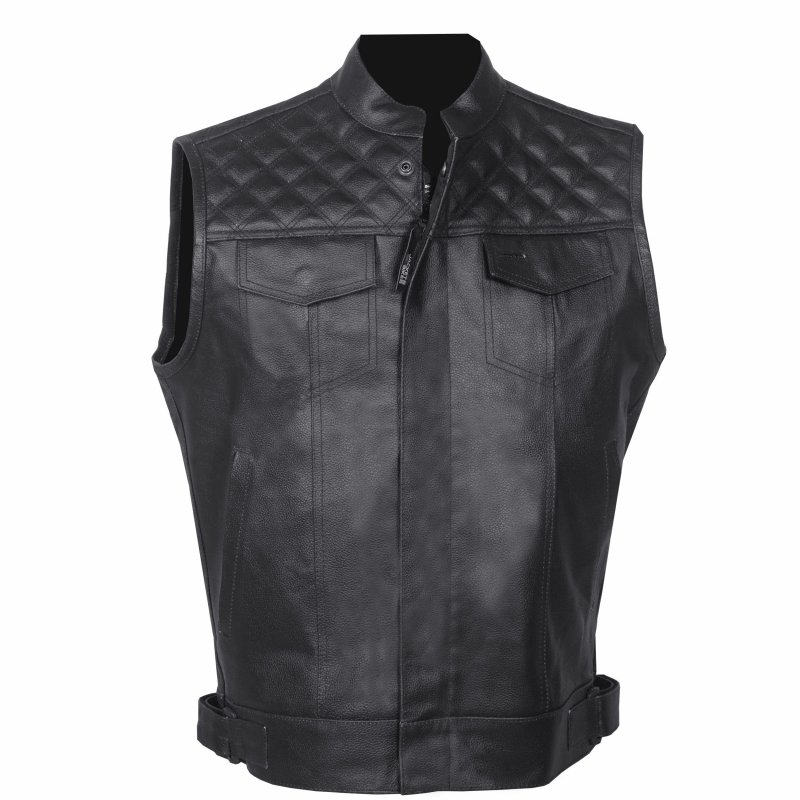Soa Men S Leather Motorcycle Concealed Gun Pockets Biker Club Vest Black S