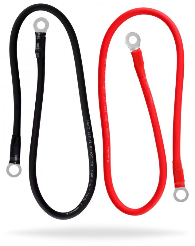 5 Awg Gauge 2ft Battery Power Inverter Cables For Solar Auto Rv And Marine 99 9 Deoxigenized Copper Set With Ring Terminals