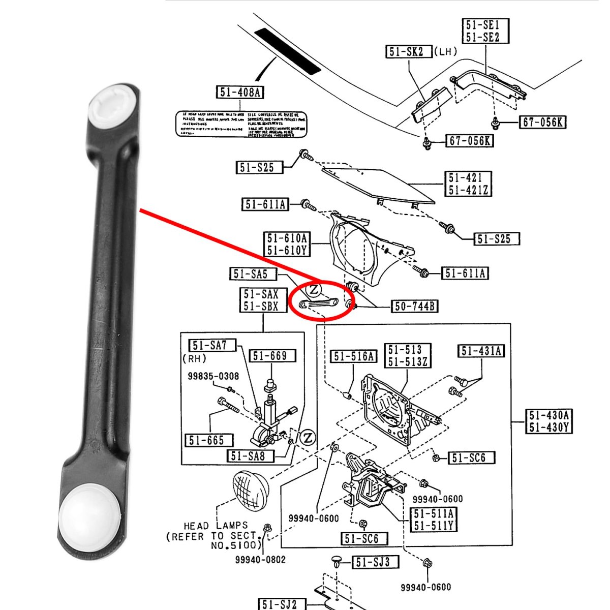 Front Headlight Retractable Link Rod For Mazda Miata 1990 1997 Replaces Na01 51 Sa5 Direct Fit Motor Lift Replacement