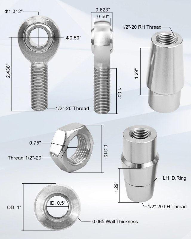 1 2 In Heim Joints Rod End Kit With Tube Adapters And Jam Nuts Left Right Hand Thread Chromoly Panhard For Steering Suspension