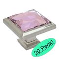Cosmas 5883sn-p Satin Nickel Cabinet Hardware Square Knob With Pink Glass 1-1 4 20 Pack 