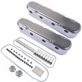 Geluoxi 2pcs Aluminum Valve Cover Replacement For Chevy Ls Finned Vintage Hidden Coil Polished 