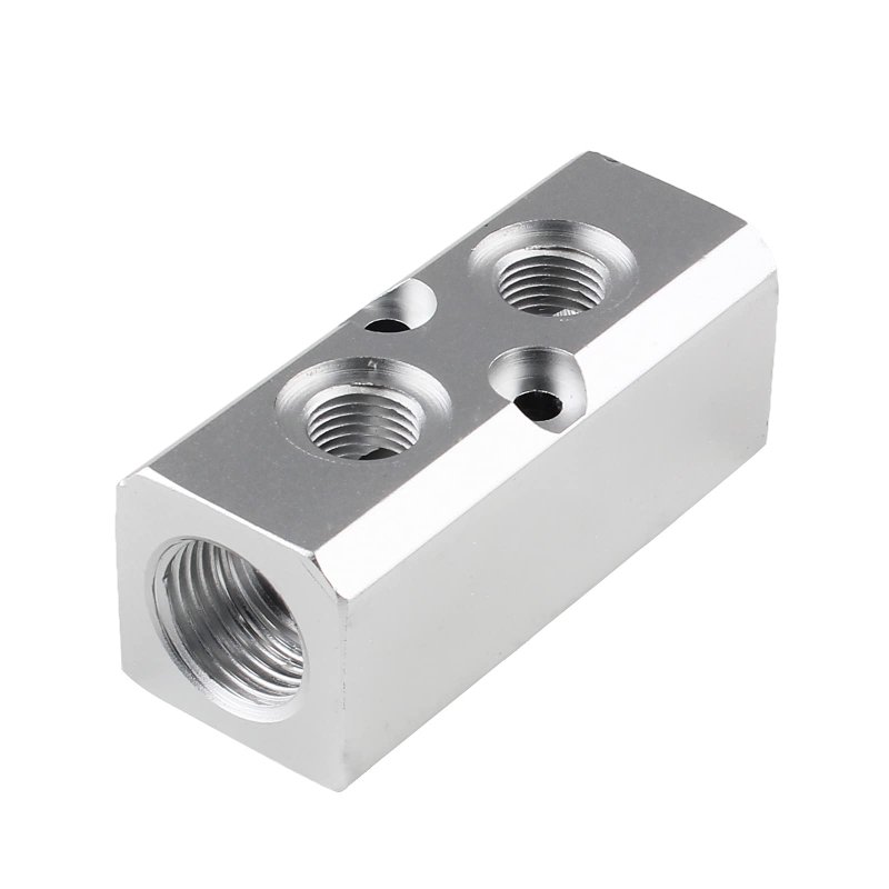2 Way Pneumatic Manifold Air Distribution Block Compressed With 18mm Inlet And 12mm Outlet For Compressor Silver Aluminum Alloy