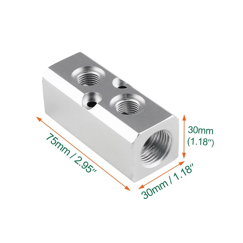 2 Way Pneumatic Manifold Air Distribution Block Compressed With 18mm Inlet And 12mm Outlet For Compressor Silver Aluminum Alloy